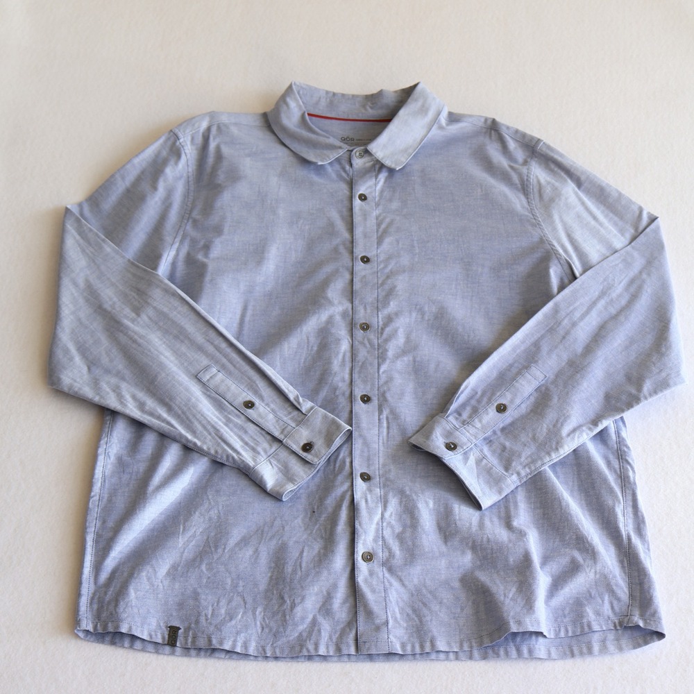 QOR Chambray Button Up Dress Shirt Blue Men's XL Odor Control Luxury